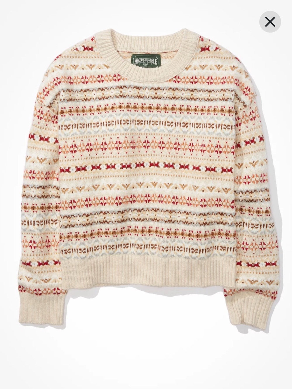 American Eagle Snowdrift Fair Isle Knit Sweater in Oatmeal Alpine Design